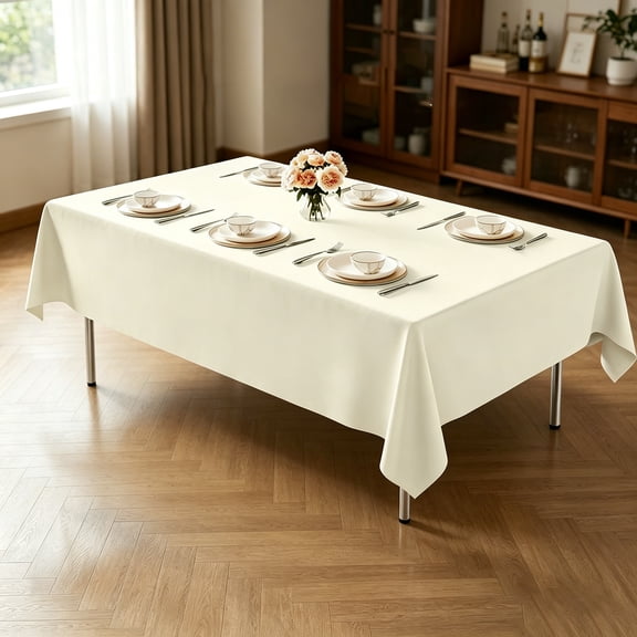Ivory Cream Polyester Rectangular Tablecloth 70120 Inch, Wrinkle Resistant Fabric Table Cover for 8ft Rectangular Tables, Wedding, Banquet, Restaurant, Party & Home Dining Decor