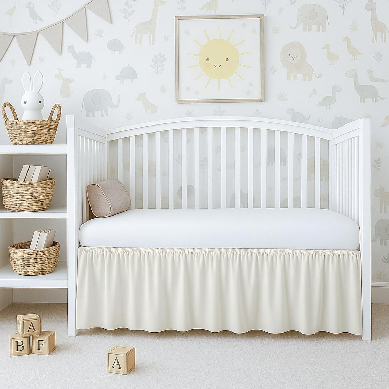 Ivory Crib Skirt Dust Ruffle, Soft & Durable Nursery Crib Toddler Bedding Skirt for Baby Girls or Boys, Fits Standard Cribs 28" x 52" with 14" Drop, Classic Ruffled Design