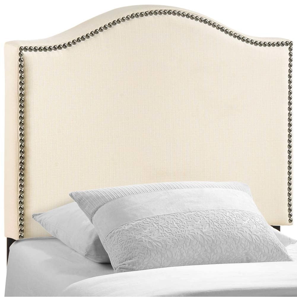 Modway Curl Twin Nailhead Upholstered Linen Fabric Headboard in Ivory