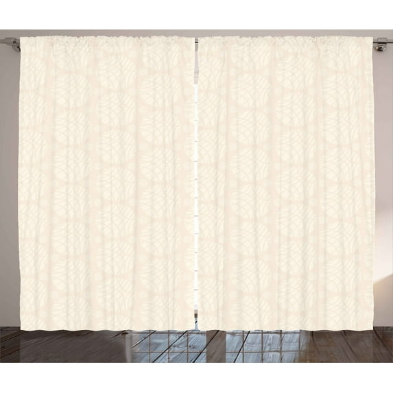Ambesonne Ivory Curtains 2 Panel Set, Abstract Circular Pattern, 108" x 96", Cream