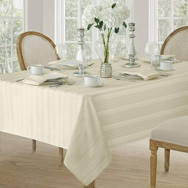 Ivory Denley Woven Textured Satin Stripe 52 x 70 inch Rectangle Fabric Dining Tablecloth