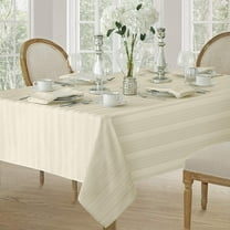 Christmas Ivory Denley Woven Textured Satin Stripe 52 x 70 inch Rectangle Fabric Dining Tablecloth