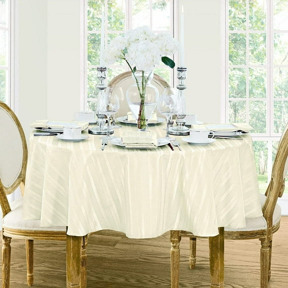 Christmas Ivory Denley Woven Textured Satin Stripe 60 x 84 inch Oval Fabric Dining Tablecloth