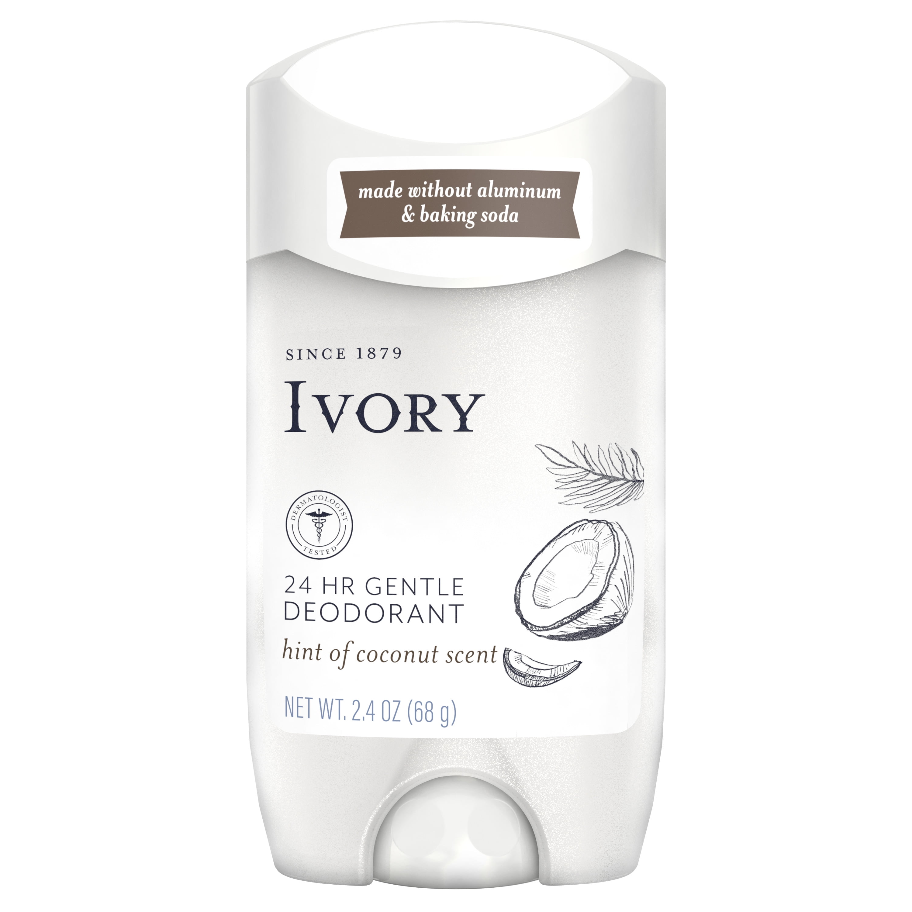 Ivory Deodorant, Hint of Coconut, Made without Aluminum and Baking Soda, 2.4 oz