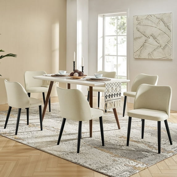6-Piece Ergonomic Dining Chair Set with Curved Back Chairs, High-Density Foam Seats Kitchen Restaurant Ivory