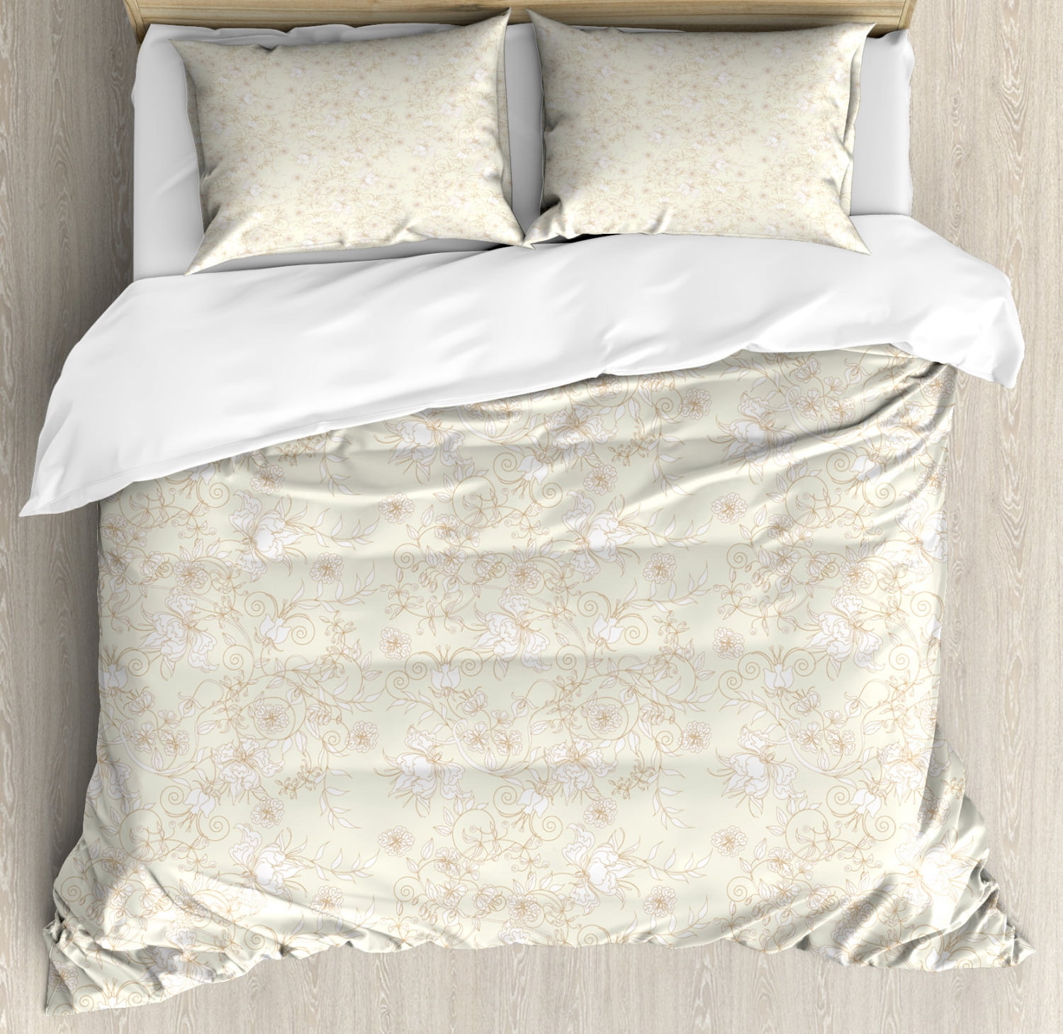 King Cream White Floral Microfiber Duvet Cover Set