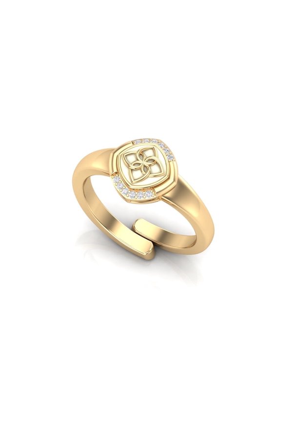 Ivory Enamel Brass Flower Ring1 Micron Gold Plating Cubic Zirconia Jewelry For Mother's Day Gift ,Adjustable US 7- To US-9