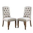 thumbnail image 1 of Ivory Fabric Dining Chairs (Set of 2) - Rustic Oak Finish, Button-Tufted, Nailhead Trim, 20" Seat, for Dining Room, Vietnam Made., 1 of 6