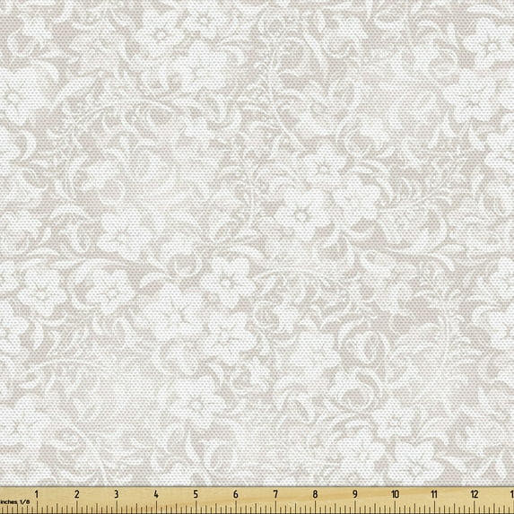 Ambesonne Ivory Fabric by the Yard Upholstery, Spring Blossoms Field, 2 Yards, White Beige