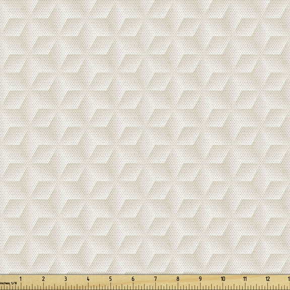 Ivory Fabric by the Yard, Geometric Continuous Diagonal Diamond Shaped Abstract Monochrome Digital Style Pattern, Decorative Upholstery Fabric for Chairs & Home Accents, 2 Yards, Cream by Ambesonne