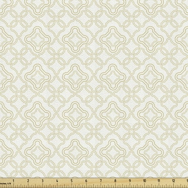 Ambesonne Ivory Fabric by the Yard Upholstery, Rococo Style Oriental, 10 Yards, Cream Tan