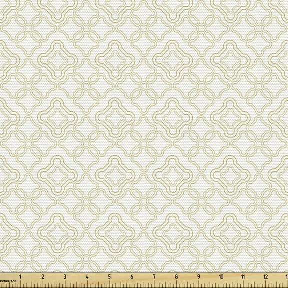Ambesonne Ivory Fabric by the Yard Upholstery, Rococo Style Oriental, 10 Yards, Cream Tan