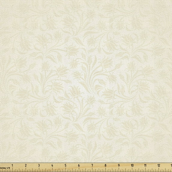 Ambesonne Ivory Fabric by the Yard Upholstery, Baroque Blooms, 3 Yards, Cream