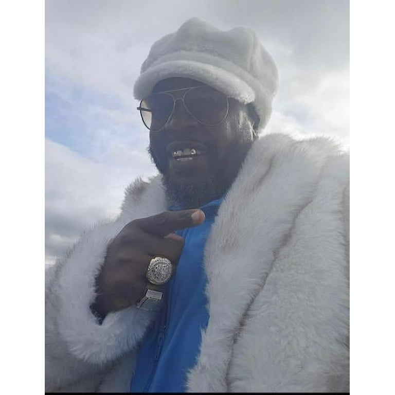 Mens faux fur coat white sales