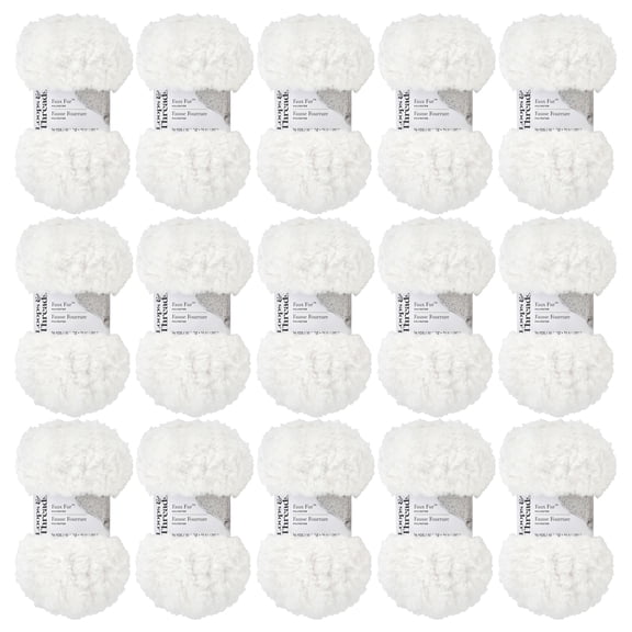 Loops & Threads Ivory Faux Fur Yarn - Super Bulky Yarn for Knitting, Crochet, Weaving, Arts & Crafts, 15 Pack