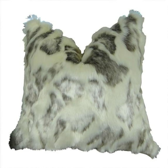 Ivory Faux Rabbit Fur Handmade Double Sided Throw Pillow, Ivory & Gray - 12 x 25 in.