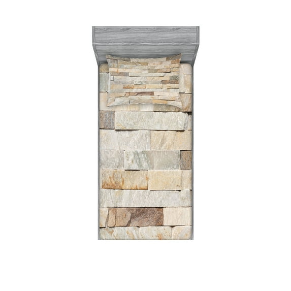 Ivory Fitted Sheet & Pillow Sham Set, Urban Brick Wall Background Modern and City Life Surface Print, Decorative Printed 4 Piece Bedding Decor Set, Twin, Cream Beige Tan, by Ambesonne