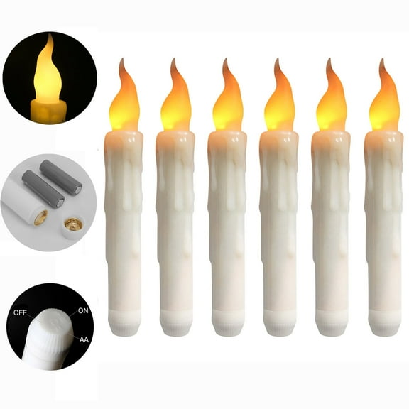 Ivory Flameless Taper Candles 6 Pack, Battery Operated LED Candles, Taper Plastic Candles 3D Wick Lights Dropping Tear with Remote Control with Timer for Home Decor ,Halloween ,Christmas ,Wedding