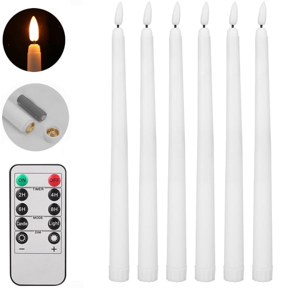 Ivory Flameless Taper Candles 6 Pack, Battery Operated LED Candles, Taper Plastic Candles 3D Wick Lights with Remote Control with Timer for Home Decor ,Halloween ,Christmas ,Wedding ,Banquet