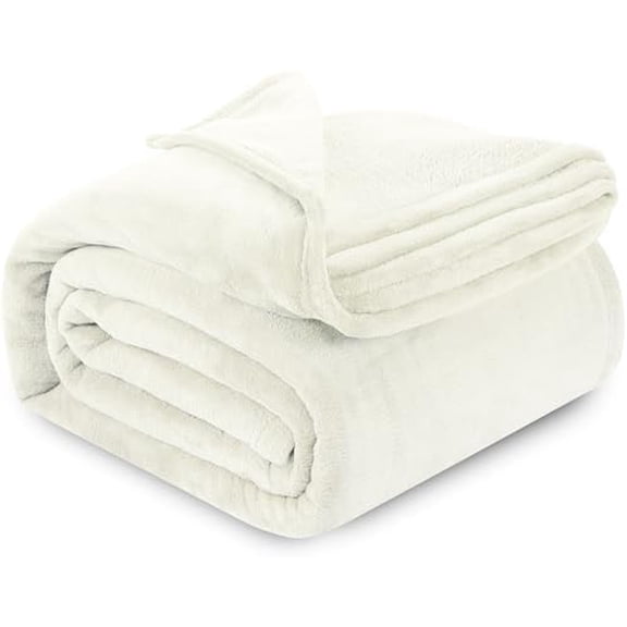 Ivory Fleece Blanket Twin Size Lightweight Fuzzy Soft Anti-Static Microfiber Bed Blanket (60x80 Inch)