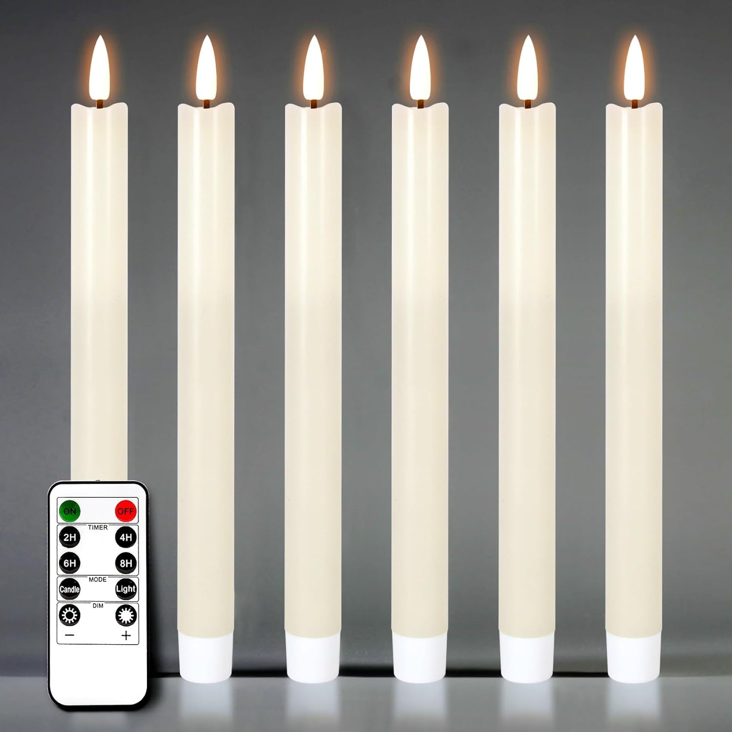 Ivory Flickering Flameless Taper Candles with Remote Timer Real Wax