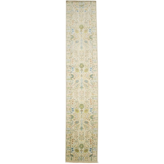 Ivory Floral 3X14 Osh Chobi Oriental Runner Rug