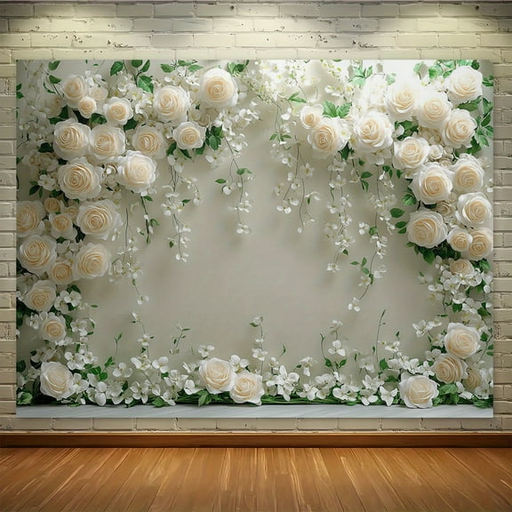Ivory Floral Archway Backdrops White Roses Green Leaves Wedding Photography Background White Roses Adult Children Birthday Wedding Maternity Decorative Banner Photo Shoots Props