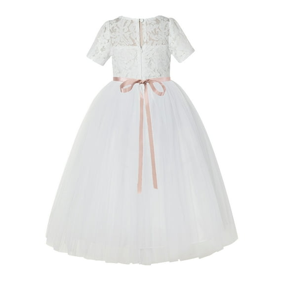 Ivory Floral Lace Flower Girl Dress Special Occasions Pageant Gown LG2R1