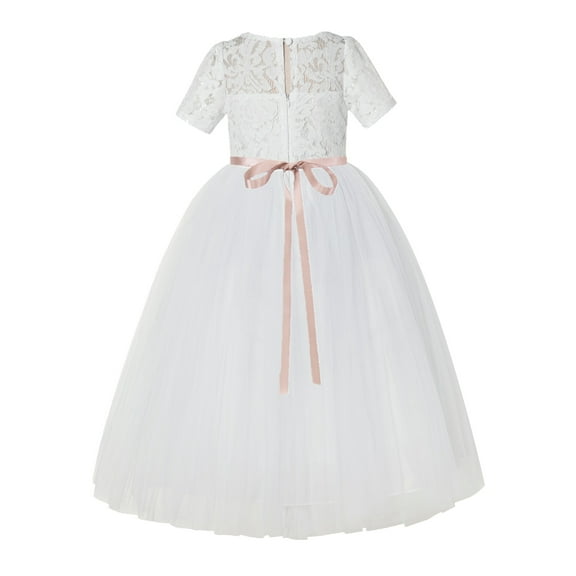 Ivory Floral Lace Flower Girl Dress for Church Communion Baptism LG2R1