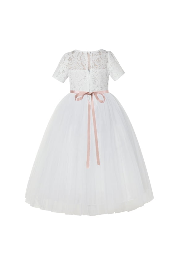 Ivory Floral Lace Flower Girl Dress for Church Communion Baptism LG2R1