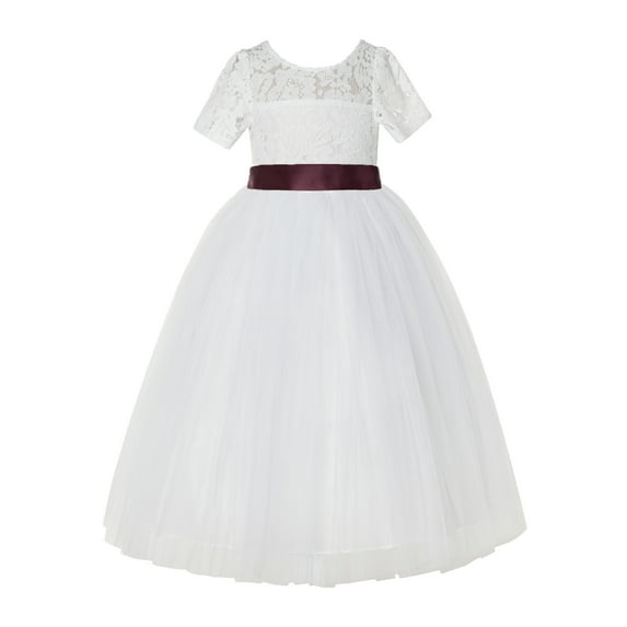 Ivory Floral Lace Tulle Flower Girl Dress Junior Ceremonial Gown LG2R