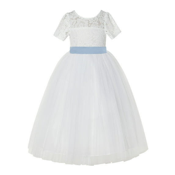 Ivory Floral Lace Tulle Flower Girl Dress Junior Ceremonial Gown LG2R