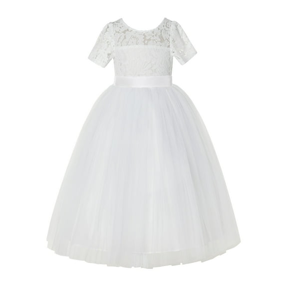 Ivory Floral Lace Tulle Flower Girl Dress Junior Ceremonial Gown LG2R