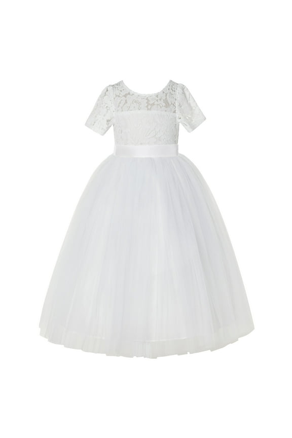 Ivory Floral Lace Tulle Flower Girl Dresses Father Daughter Dance LG2R