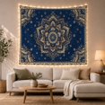 thumbnail image 1 of Ivory Floral Mandala on Navy Blue, Serene Boho for Meditation Enthusiasts, Spiritual Wall Art, Housewarming Gift, Tapestry Wall Hanging for Bedroom, Living Room and Dorm, 1 of 7