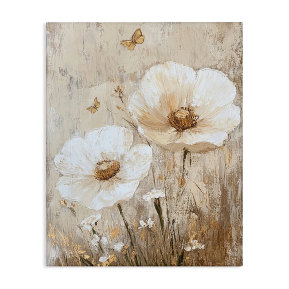 Stupell Industries Ivory Florals and Butterfly Canvas Wall Art, design by Petal Prints Design