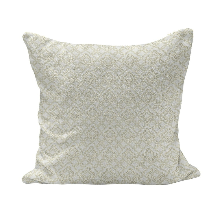 Ivory Fluffy Throw Pillow Cushion Cover Geometric Shabby Form Motif with Classic Effect Rococo Style Oriental Design Decorative Square Accent Pillow