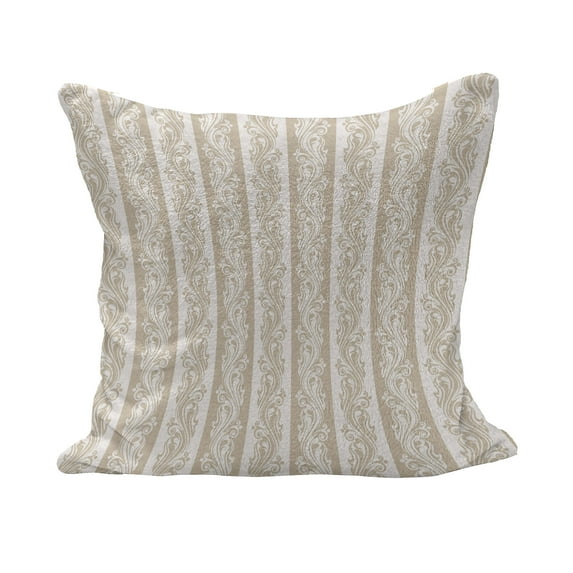 Ivory Fluffy Throw Pillow Cushion Cover, Victorian Swirls in Striped Pattern Baroque Style Renaissance Inspirations Image, Decorative Square Accent Pillow Case, 16" x 16", Cream Tan, by Ambesonne