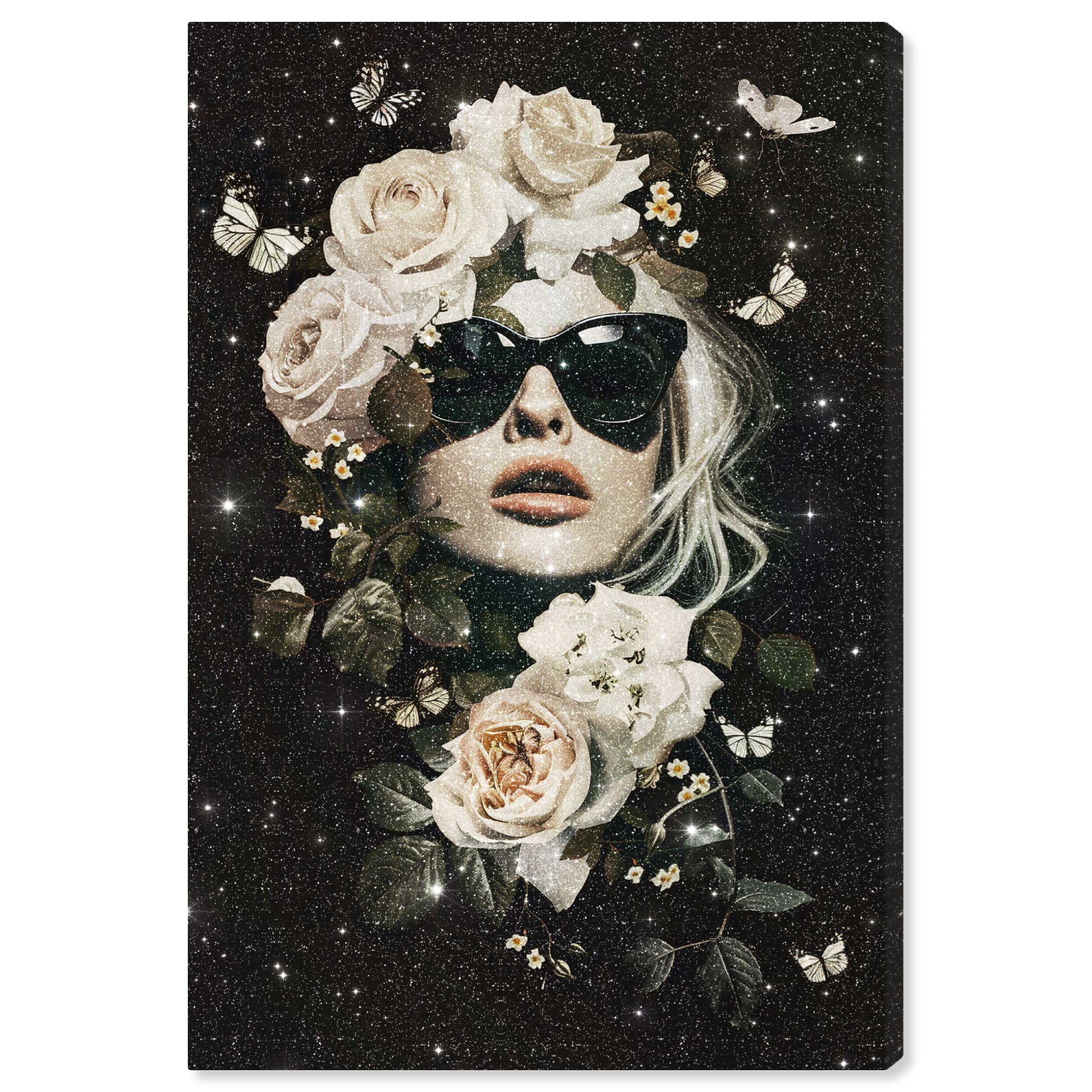 Ivory Floral and Sparkle Canvas Art with Butterflies