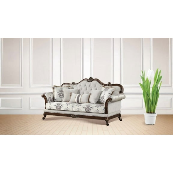 Ivory Gloria Traditional Style Sofa Featuring Button Tufting and Royal Look