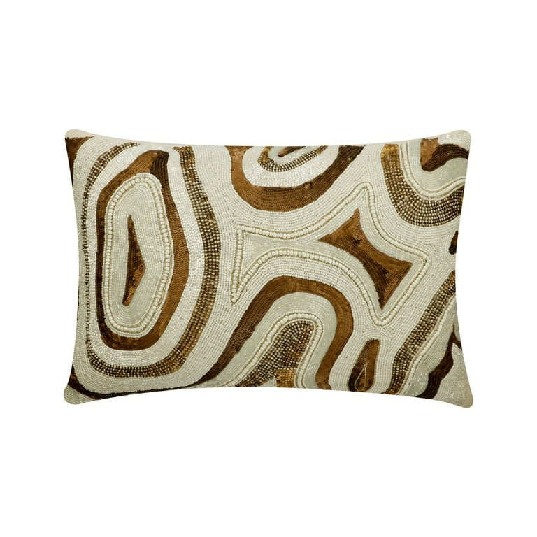 Ivory Gold 12 x24 30x60 cm Lumbar Pillow Cover Silk Beaded Agate Oblong Pillow Beaded Pattern Modern Style Agate Mystery Walmart