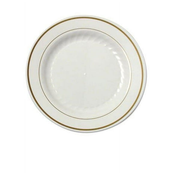 Party SourceB Ivory / Gold Masterpiece 7" Plastic Salad Plate 15ct