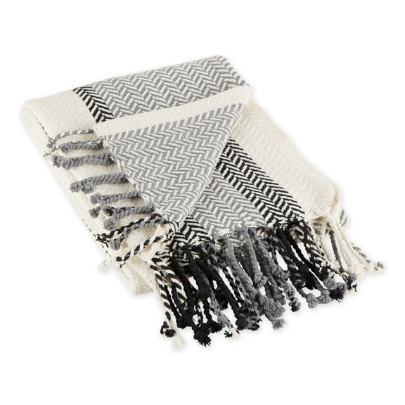 Ivory, Gray & Black Bold Herringbone Throw