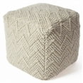 thumbnail image 1 of Ivory Hand Woven Wool Square Pouf With Chevron Pattern, 1 of 3