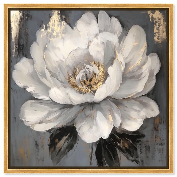 Ivory Incarnation I Canvas Luxe Flower Art by Art Remedy, Gold Frame, 16 x 16