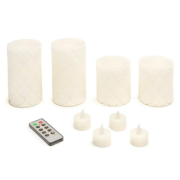 Ivory LED Pillar Candle Set: Embossed, 9 pack