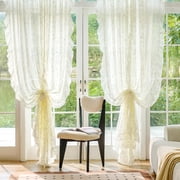 Ivory Lace Curtains 108 Inch Long - Vintage Country Floral Embroidered Sheer Ruffle Edges Rod Pocket Privacy Extra Long Farmhouse Decor for Living Room Patio Garden, 59 x108 Inch, Ivory