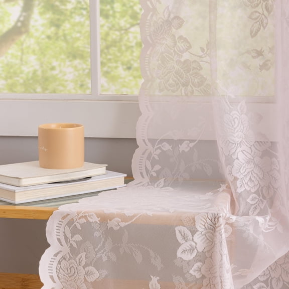 Ivory Lace Curtains 84 inches Long Vintage Victorian Floral Sheer Drapes for Dining Living Room Bedroom, 2 Panels Light Filtering Romantic Cottage Farmhouse Decor W52 X L84 Cream