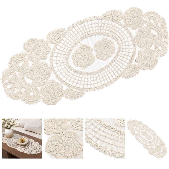 Ivory Lace Table Runner, 15.7 x 47.2 Inch Vintage Floral Embroidered Table Runner, Elegant Openwork Decor for Coffee Table, Dresser and Console