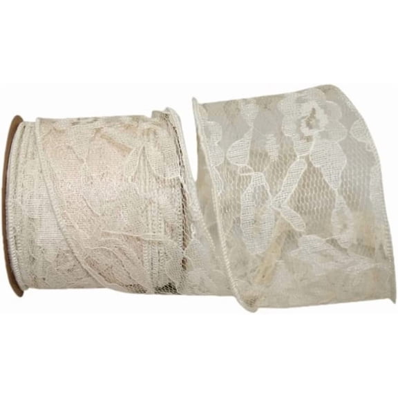 Ivory Lace Wired Wedding Ribbon - 2 1/2" x 10 Yards, Reception, Bridal Shower, Bridal Work, Bows, Embellishments, Accents, Mother's Day, DIY, Christmas